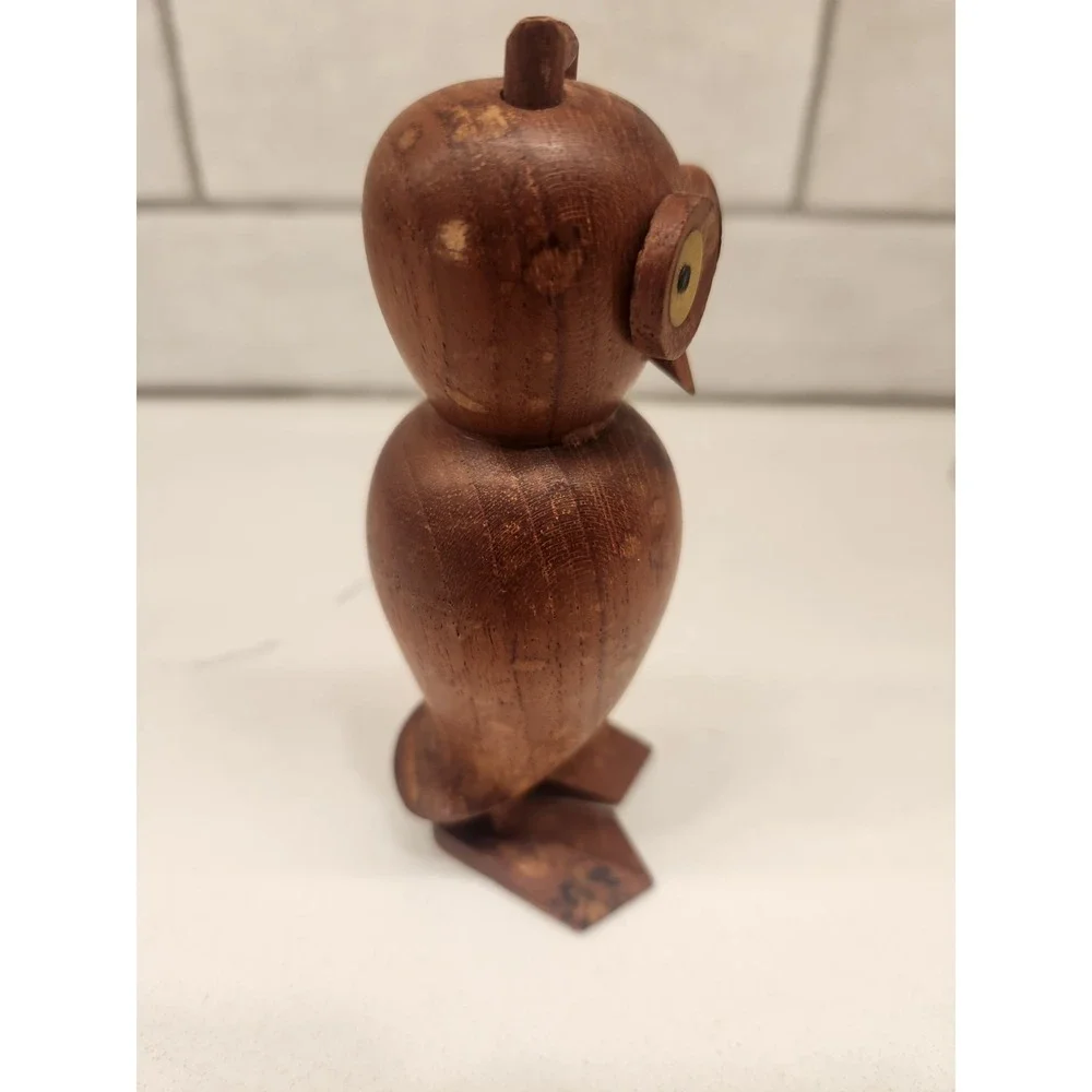 Vintage Laurids Lonborg Wooden Owl Figurine MCM Carved Teak Danish‎ Eames Era 5